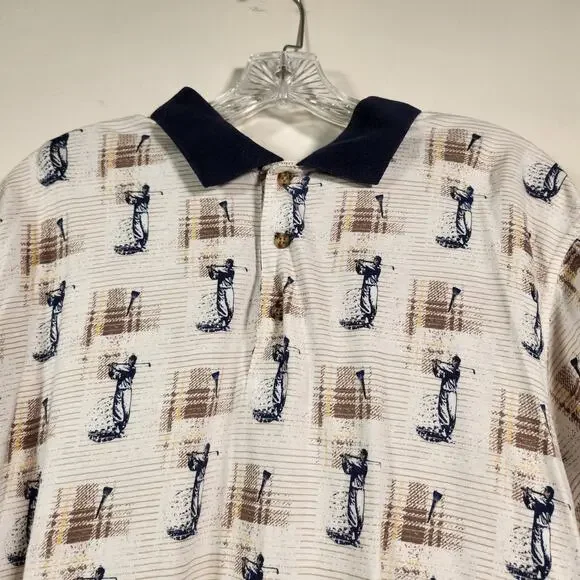 MUNSINGWEAR GOLF Vintage Golf Polo Men XL Blue Tan AOP 100% Cotton